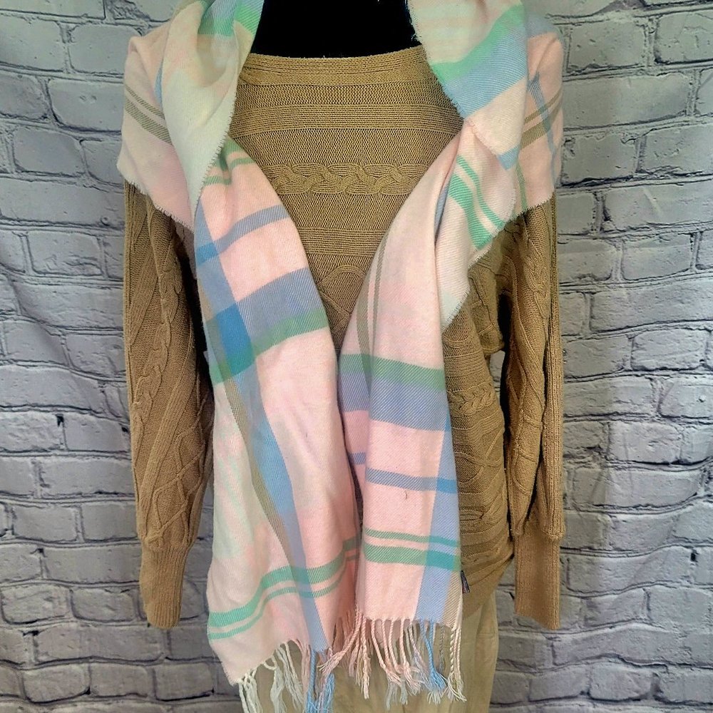Pastille pink, blue, green, and white,.scarf, 100% percent cashmear.